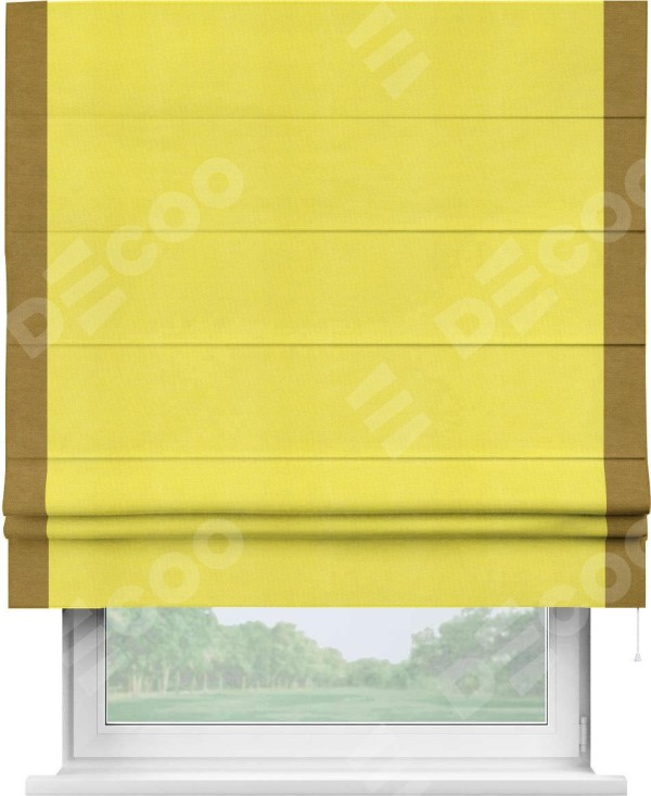 Римская штора «Кортин» с кантом Стрим Дуо, для проема, ткань вельвет cветло-желтый