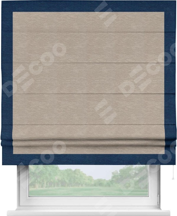 Римская штора «Кортин» с кантом Чесс, для проема, ткань софт однотонный темно-бежевый