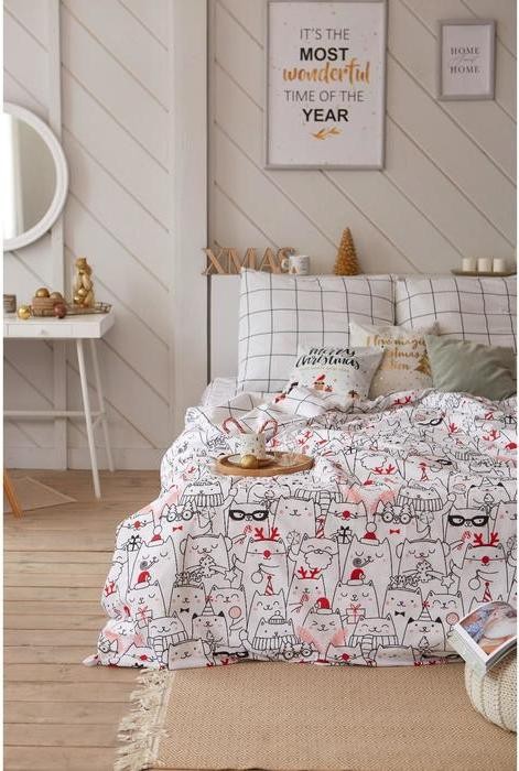 Постельное белье Этель 1.5 сп Xmas cat 143*215 см, 150*214 см, 70*70 см - 2 шт