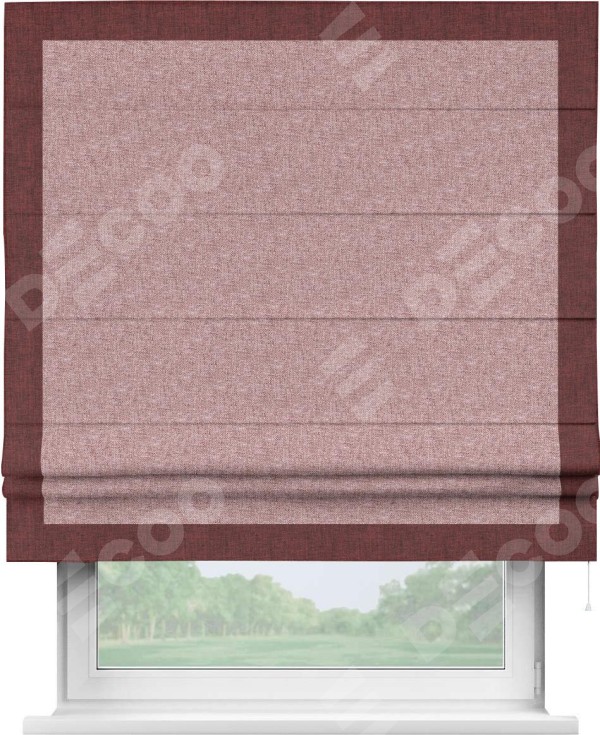 Римская штора «Кортин» с кантом Чесс, для проема, ткань лён кашемир розовая пудра