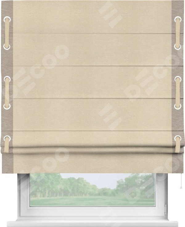 Римская штора «Кортин» с кантом Стрим Дуо (люверсы с пояском), для проема, ткань софт однотонный бежевый лайт
