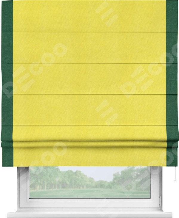 Римская штора «Кортин» с кантом Стрим Дуо, для проема, ткань вельвет cветло-желтый