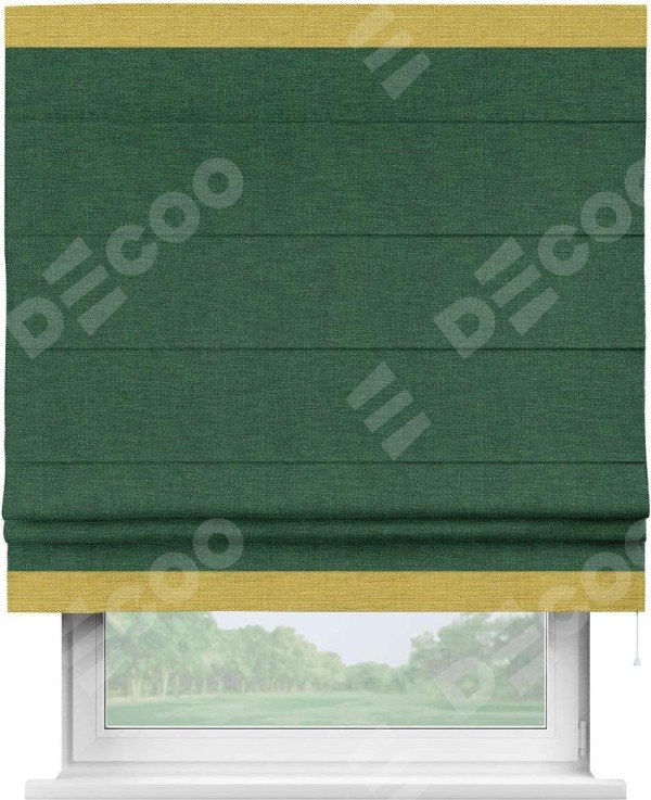 Римская штора «Кортин» с кантом Горизонт, для проема, ткань лён серо-зеленый