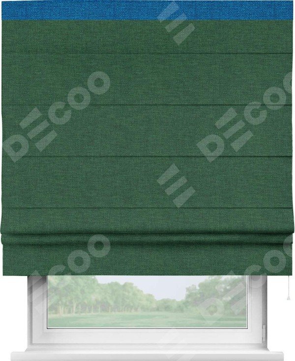 Римская штора «Кортин» с кантом Кинг, для проема, ткань лён серо-зеленый