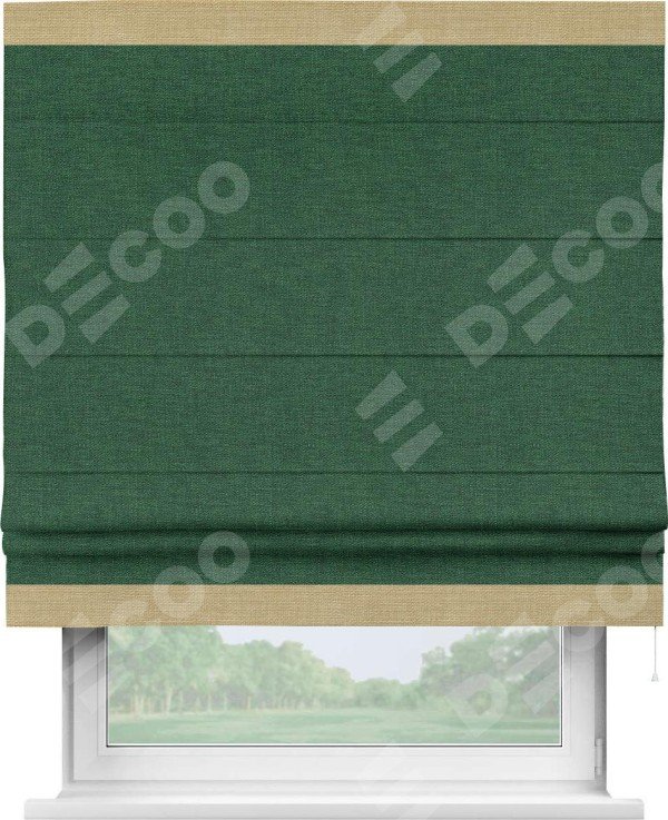 Римская штора «Кортин» с кантом Горизонт, для проема, ткань лён серо-зеленый