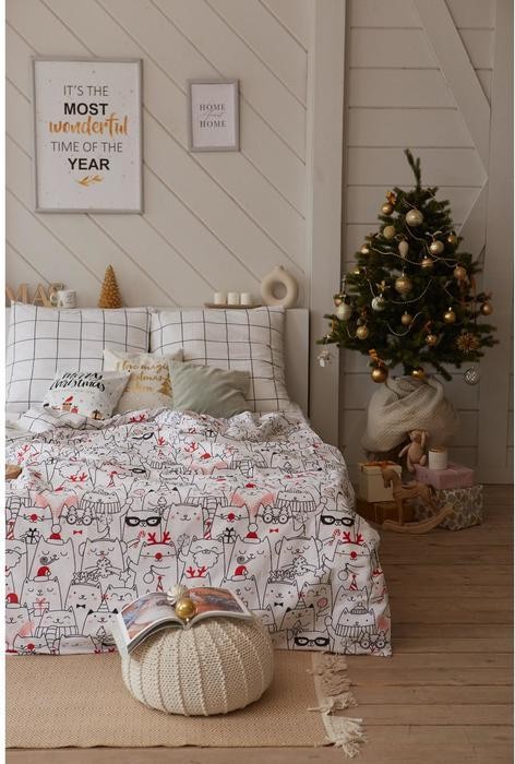 Постельное белье Этель Дуэт Xmas cat 143*215 см - 2 шт, 240*220 см, 70*70 см - 2 шт