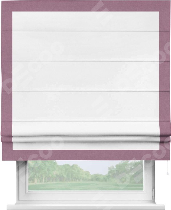 Римская штора «Кортин» с кантом Чесс, для проема, ткань вельвет белый