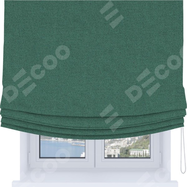 Римская штора Soft с мягкими складками, ткань лён блэкаут бирюзовый